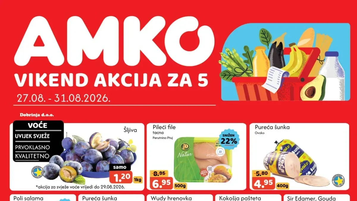 AMKO vikend akcija od 27.08. do 31.08.2026. – prehrana, piće, kućna hemija i druge ponude uz uštede do 51%