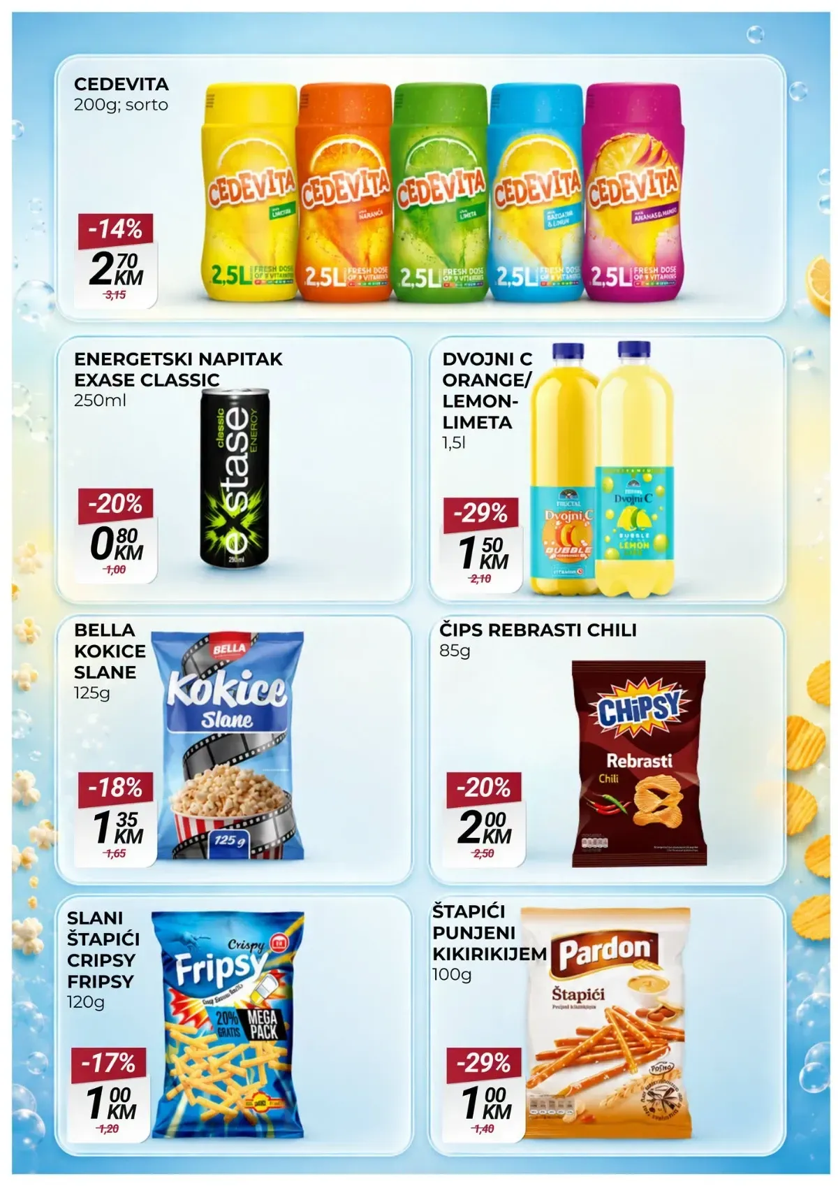 Belamionix vikend akcija – Cedevita, energetska pića, sokovi, kokice, čips i grickalice