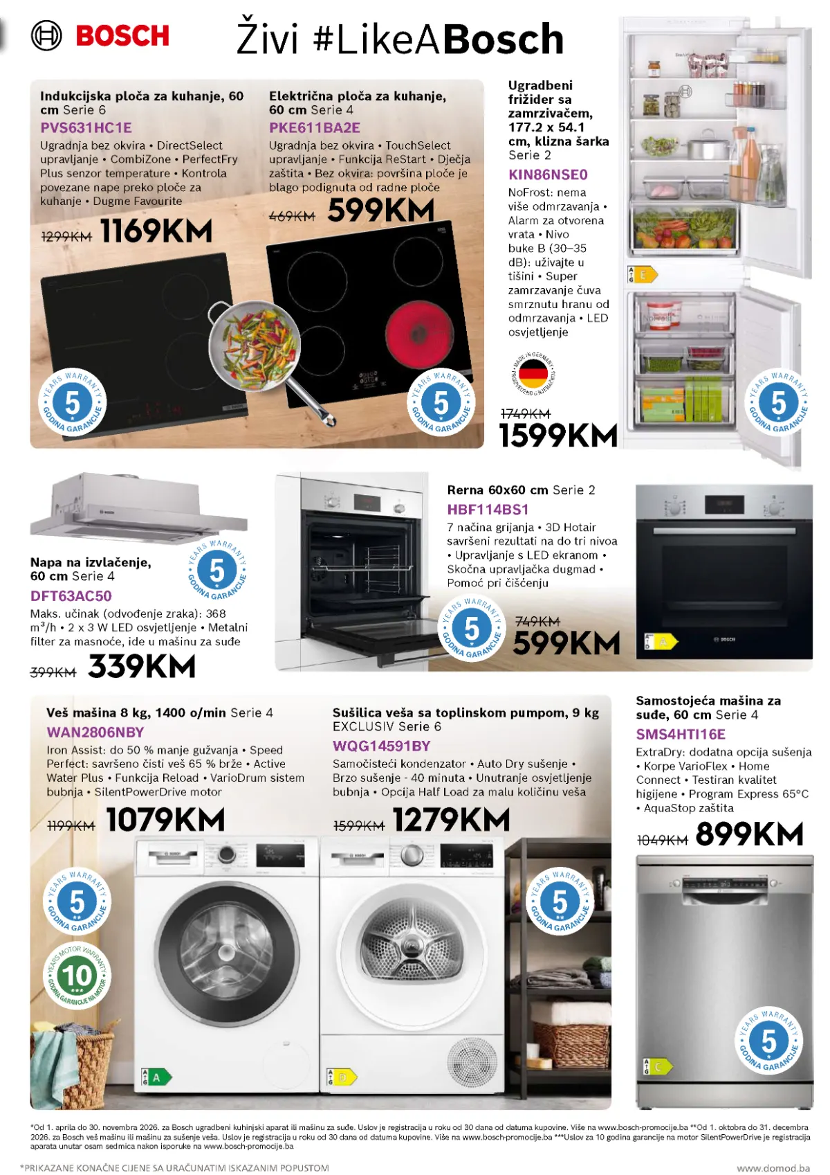 DOMOD katalog, stranica 7 – Bosch ploče za kuhanje, frižider, napa, pećnica, mašina za veš, sušilica i mašina za posuđe