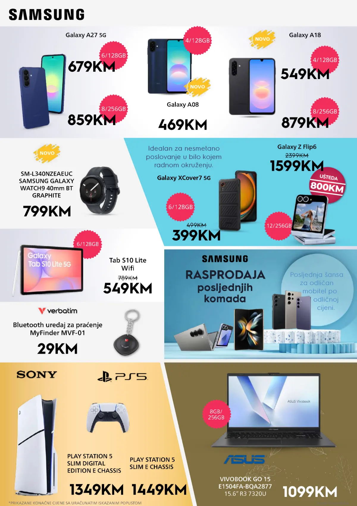 DOMOD katalog, stranica 12 – Samsung Galaxy uređaji, ASUS Vivobook Go 15 laptop i PlayStation 5 konzole