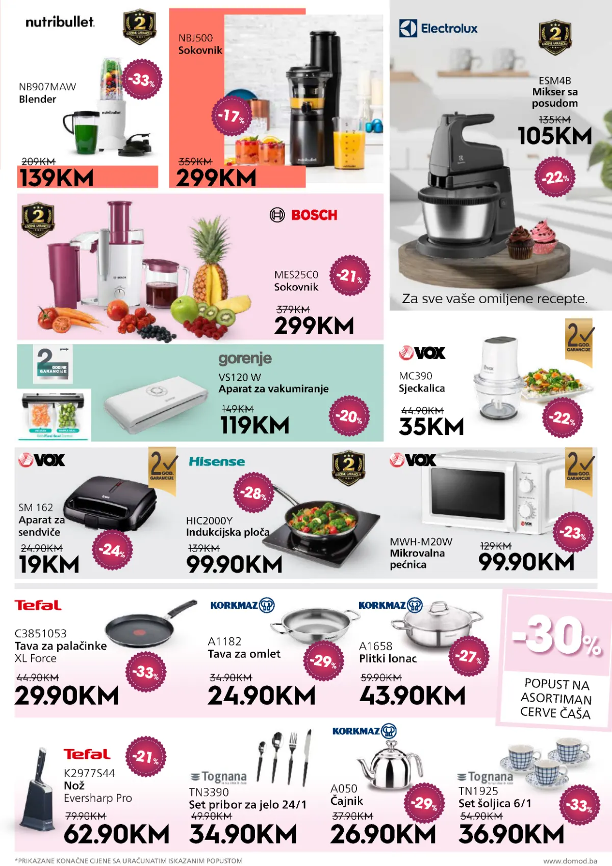 DOMOD katalog, stranica 15 – blenderi, sokovnici, mikser, aparat za sendviče, mikrovalna pećnica i posuđe