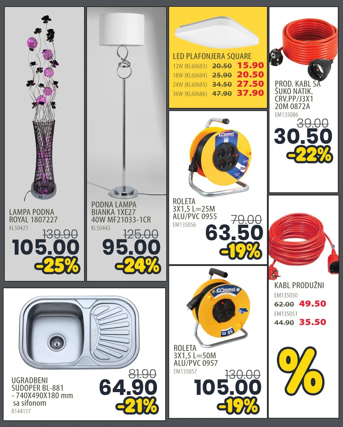 FIS akcija – podne lampe, sudoperi, produžni kablovi i rolete na sniženju