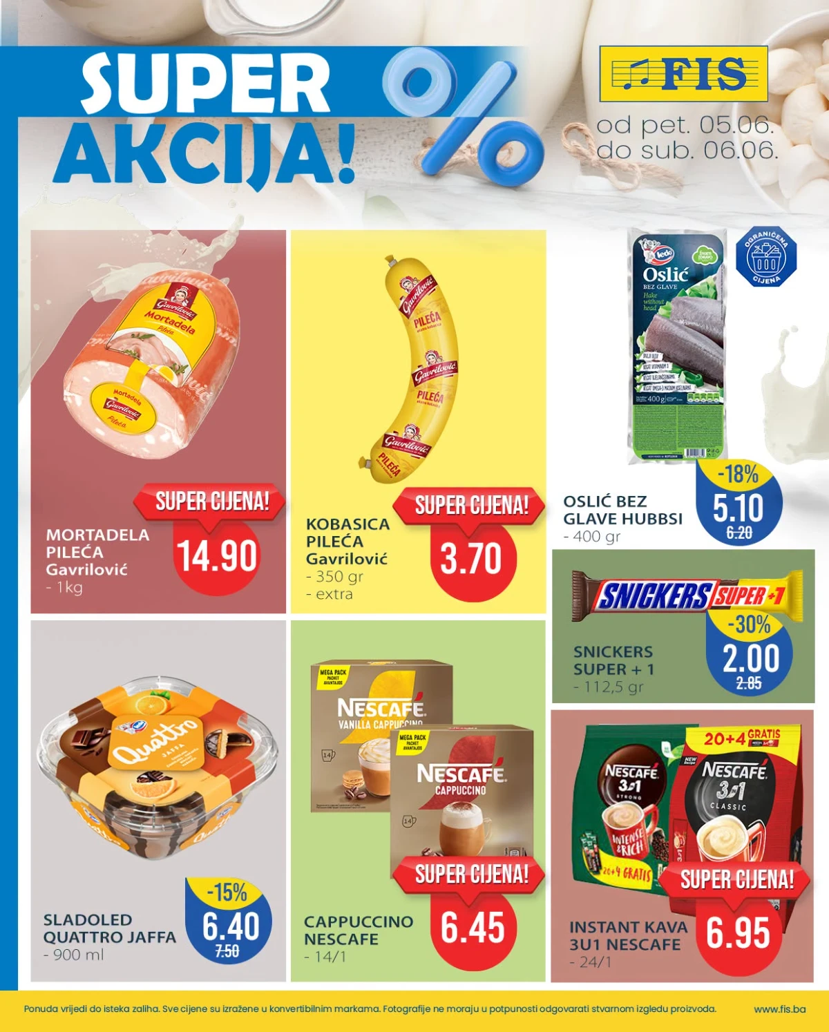 FIS Super akcija do 06.06.2026 – mortadela, pileća kobasica, Nescafe i Snickers