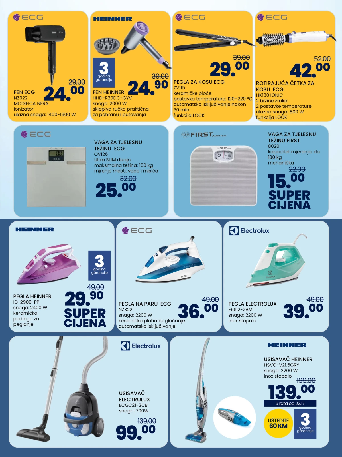 FIS katalog do 14.09.2026. – fenovi, pegle, vage i usisivači ECG, Heinner, Electrolux i First
