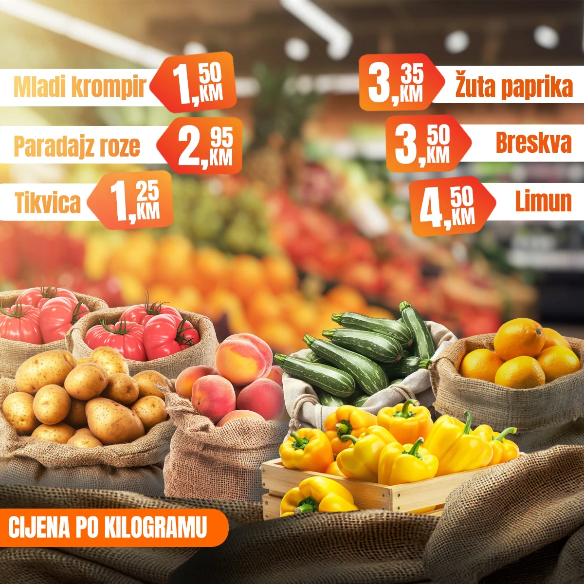 Fortuna Market vikend akcija strana 3 – mladi krompir, paradajz roze, tikvica i žuta paprika