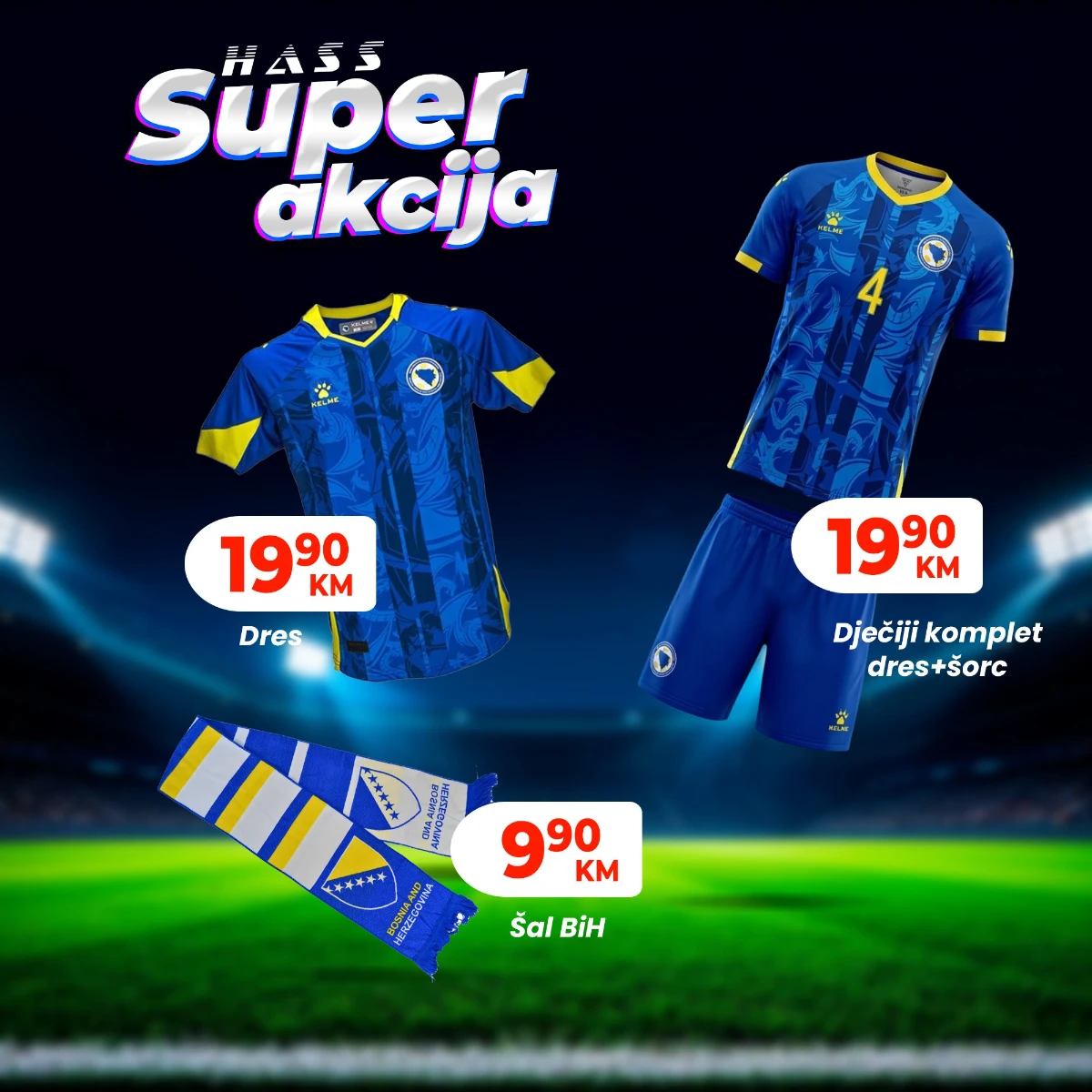 HASS navijačka akcija dres BiH dječiji komplet i šal BiH