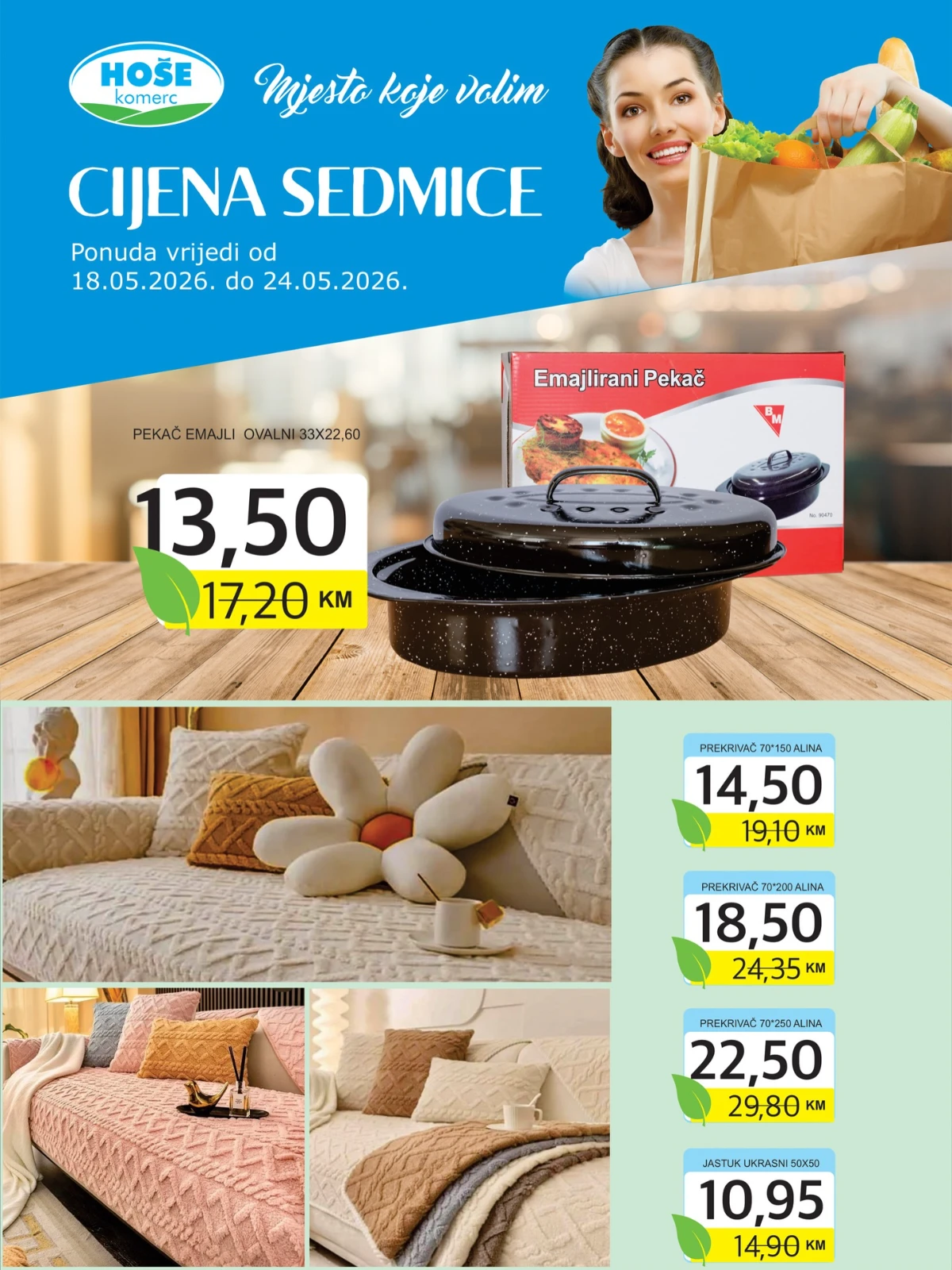 Hoše Komerc cijena sedmice do 24.05.2026 prekrivači jastuci i emajlirani pekač po akcijskim cijenama