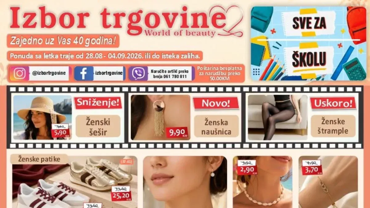 Izbor trgovine katalog od 28.08. do 04.09.2026. – ponuda za školu, modu, kozmetiku, igračke i dom uz sniženja do 38%