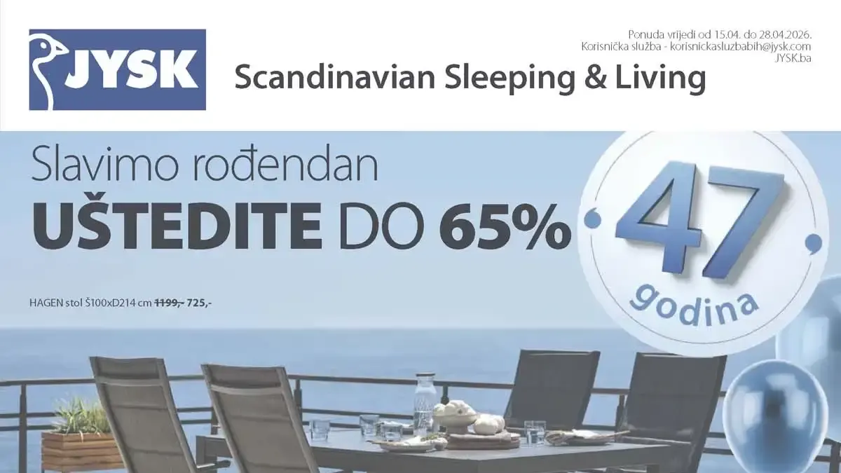 JYSK rođendanska akcija katalog sniženja namještaja i opreme za dom do 28.04.2026