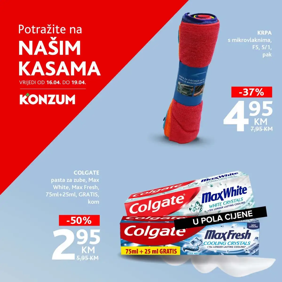 Konzum i Mercator akcija sniženja na kasama do 19.04.2026