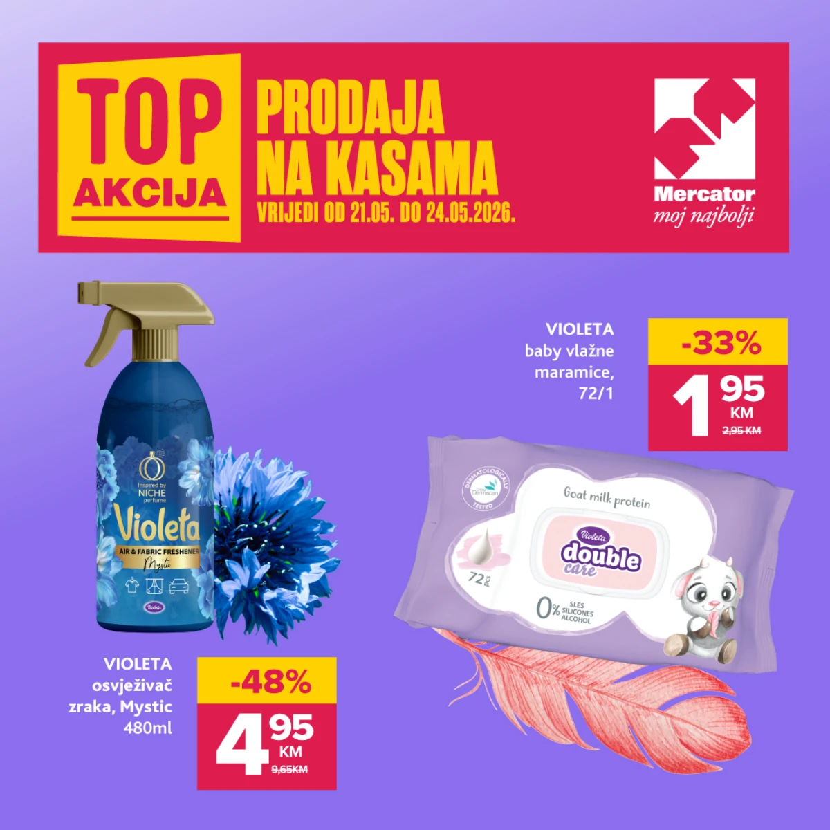 Mercator i Konzum prodaja na kasama do 24.05.2026 – Violeta maramice i osvježivač zraka na akciji