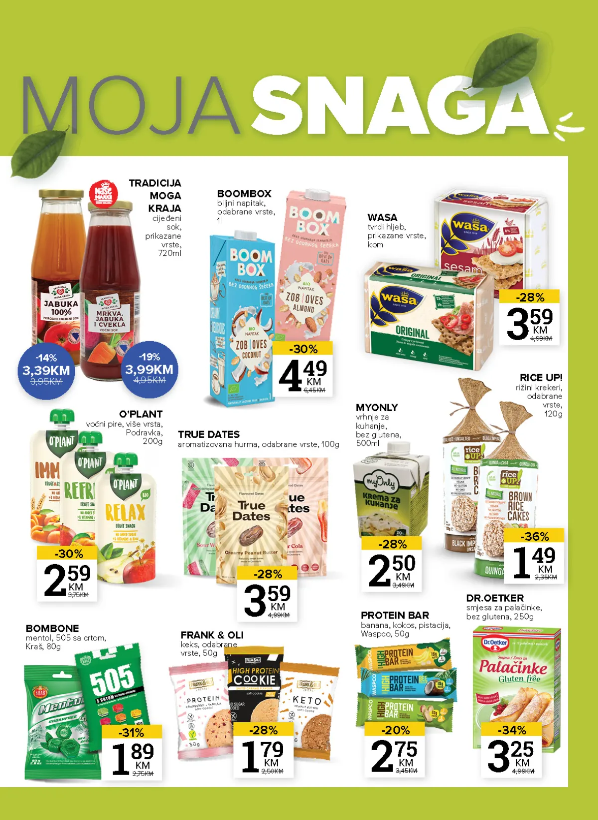 Konzum i Mercator katalog – stranica 9: biljni napici i posebne namirnice Boombox biljni napitak 4,49 KM i Rice Up rižini krekeri 1,49 KM na akciji