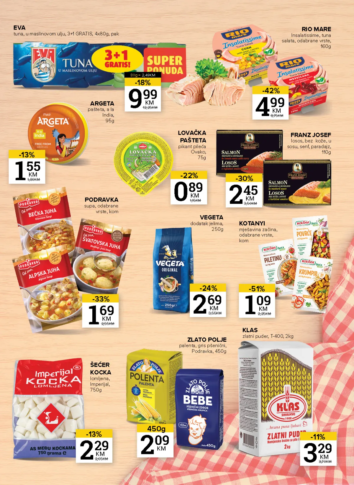 Konzum i Mercator katalog – stranica 17: konzervirana hrana i začini Rio Mare Insalatissime 4,99 KM i Kotányi mješavine začina 1,09 KM