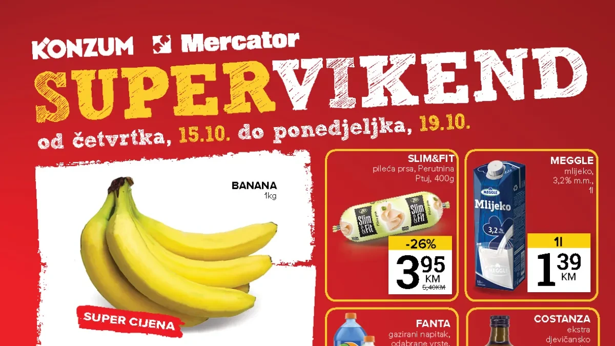 Konzum i Mercator Super vikend od 15. do 19.10.2026. – jaja K Plus, Meggle mlijeko, Fanta, Lino Lada, Bajadera i Violeta omekšivač na akciji