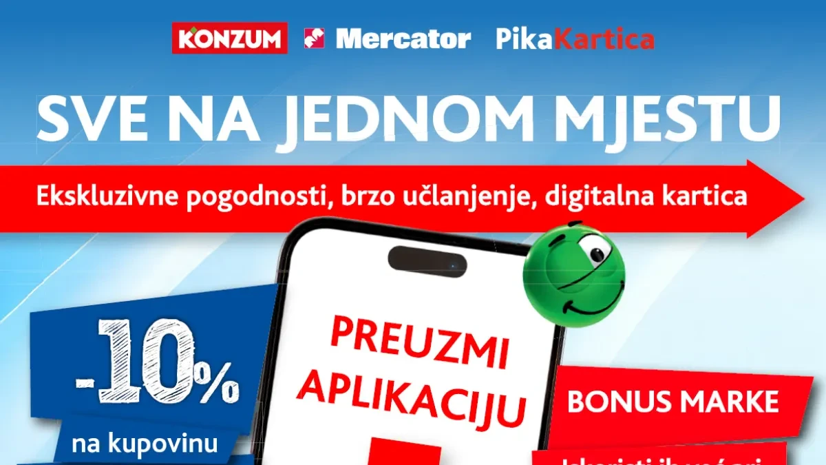 Konzum i Mercator PikaKartica – 10% popusta za nove korisnike mobilne aplikacije, BONUS marke i dodatne pogodnosti