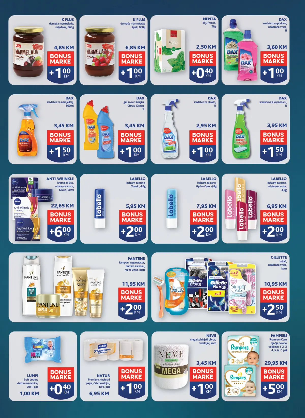 Konzum i Mercator Pika BONUS ponuda – Nivea, Labello, Pantene, Gillette, DAX i Pampers proizvodi