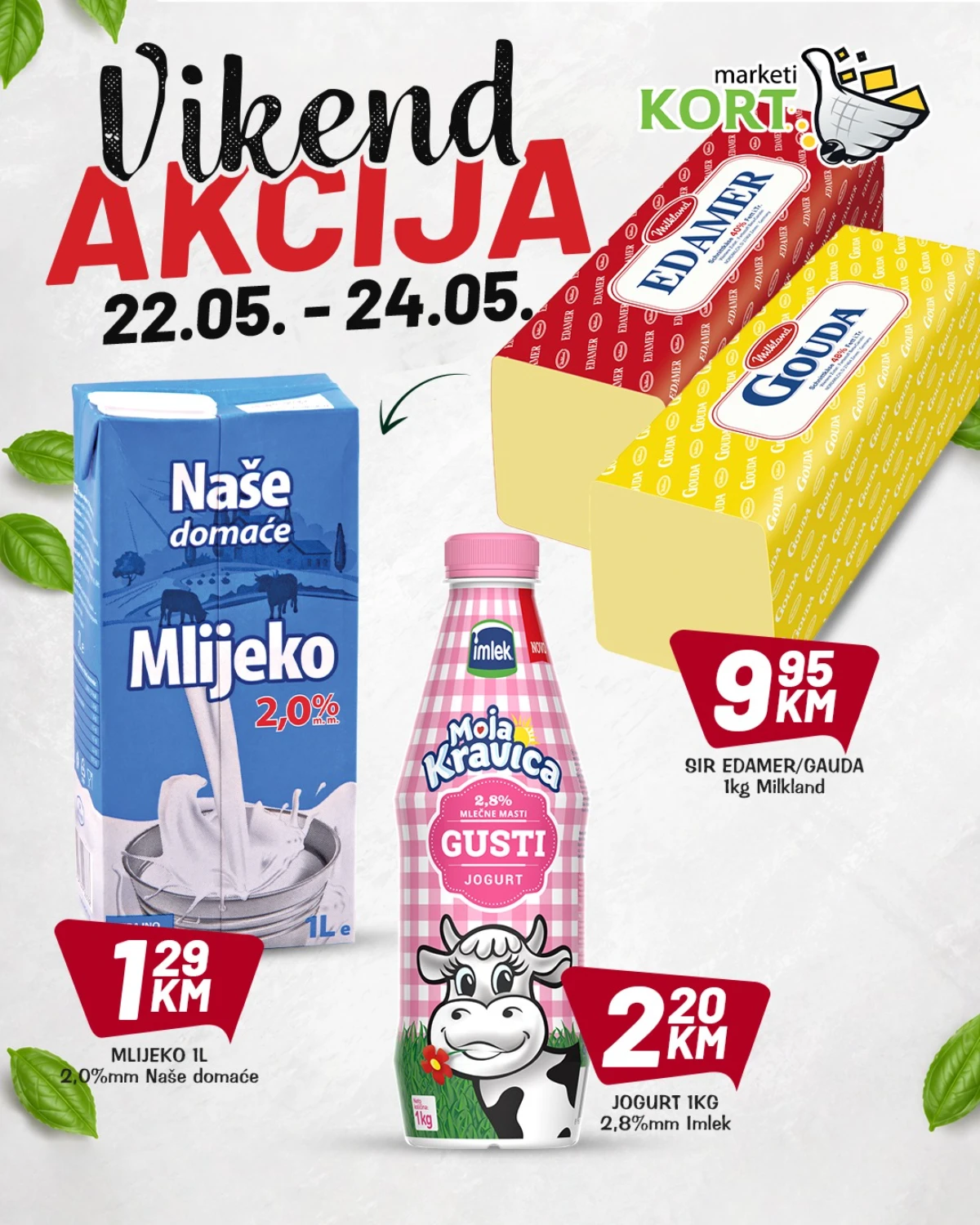 Kort katalog maj 2026 – mlijeko 1,29 KM, jogurt 2,20 KM i sir Edamer/Gauda 9,95 KM