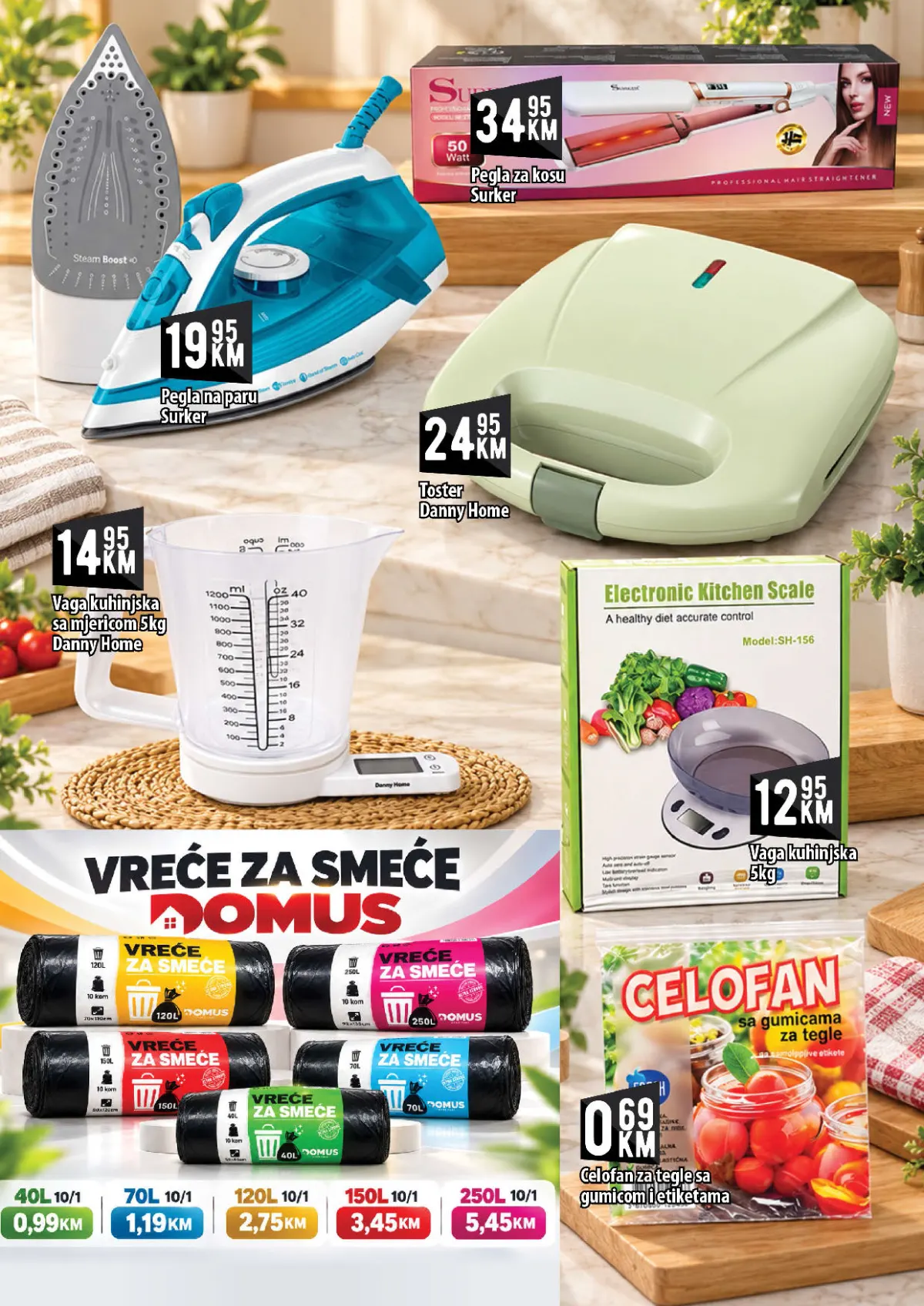 KORT katalog, stranica 22 – pegla na paru Surker za 19,95 KM i toster Danny Home za 24,95 KM