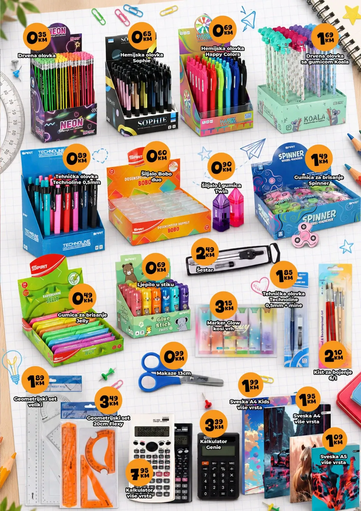 KORT školski katalog – olovke, gumice, makaze, sveske i geometrijski pribor