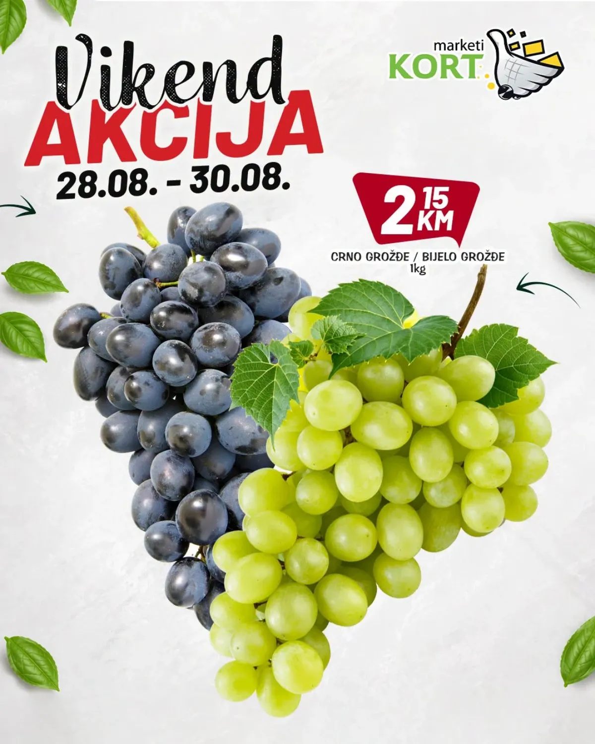 KORT vikend akcija do 30.08.2026. – crno i bijelo grožđe po akcijskoj cijeni