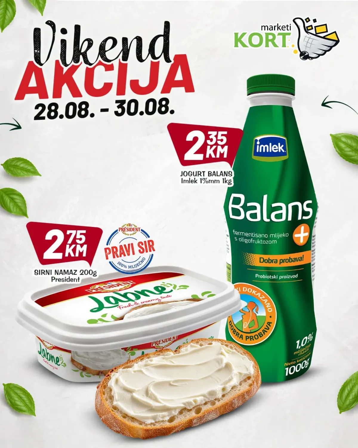 KORT vikend akcija do 30.08.2026. – Imlek Balans jogurt i President sirni namaz