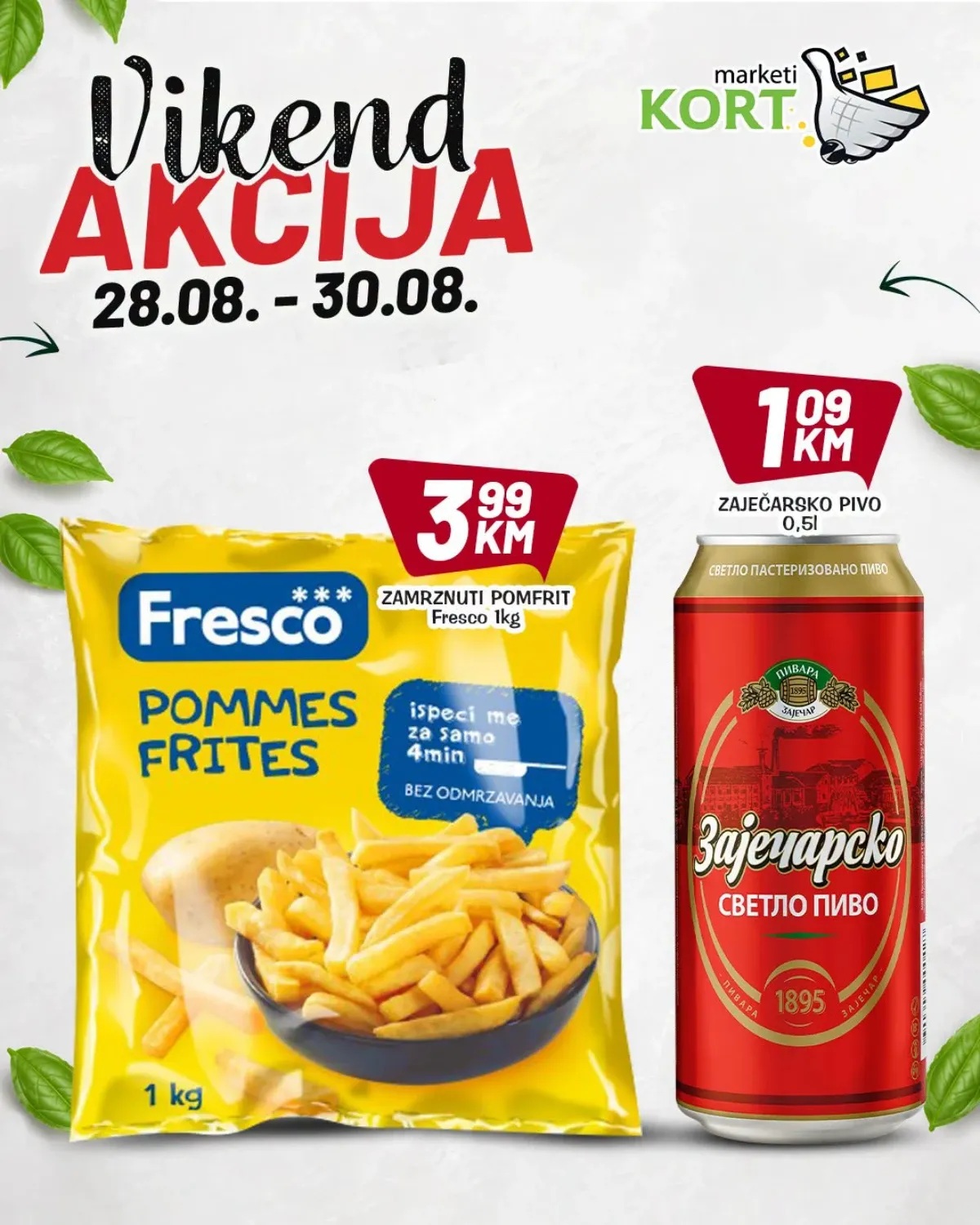 KORT vikend akcija do 30.08.2026. – Fresco pomfrit i Zaječarsko pivo