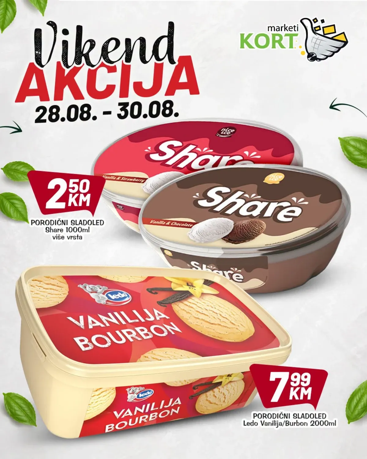 KORT vikend akcija do 30.08.2026. – Share i Ledo porodični sladoledi