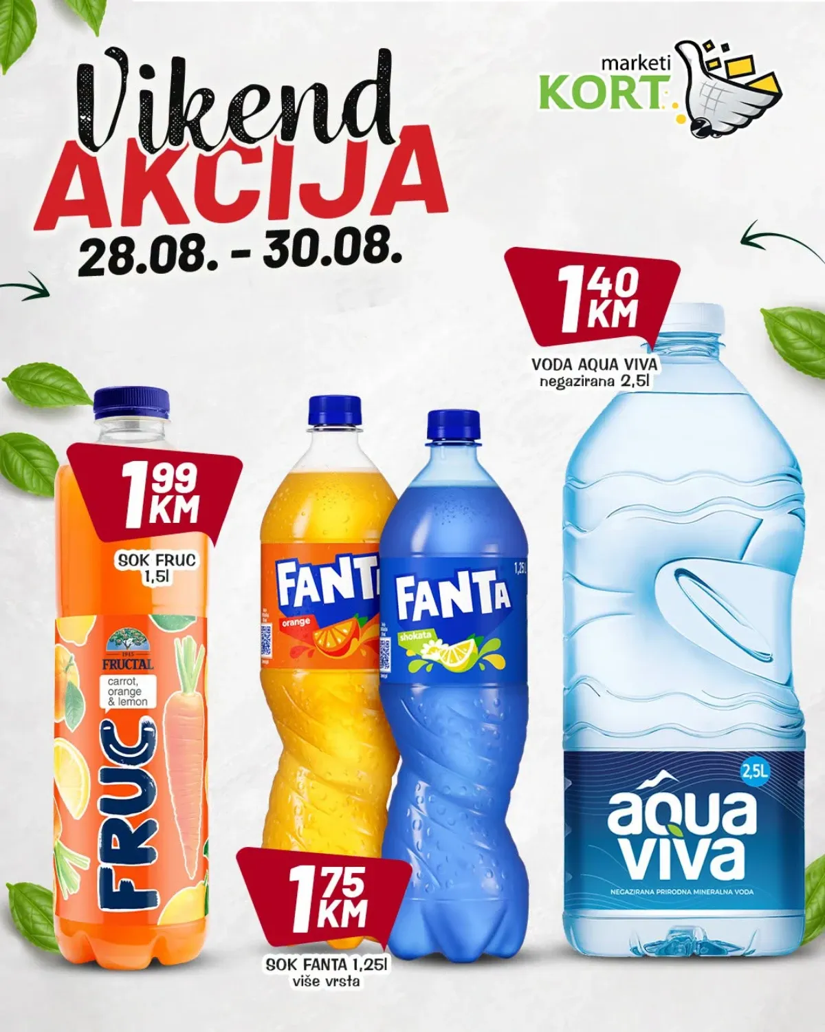 KORT vikend akcija do 30.08.2026. – Fructal sok, Fanta i Aqua Viva voda