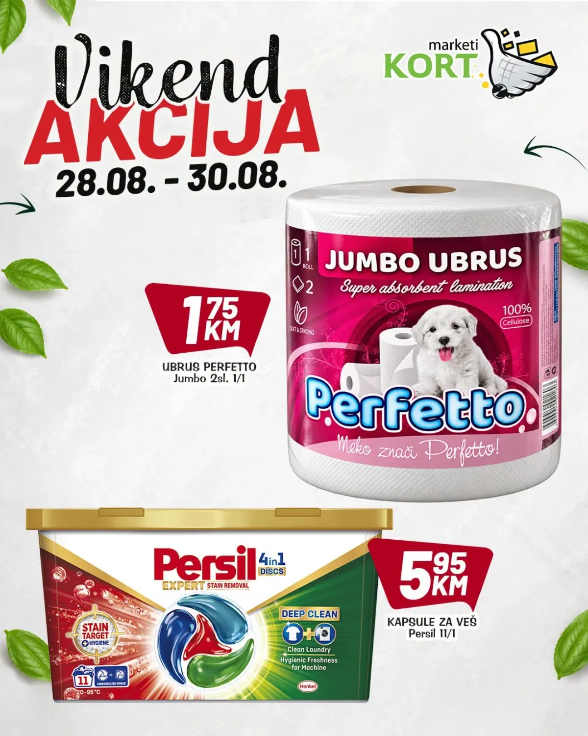 KORT vikend akcija do 30.08.2026. – Perfetto jumbo ubrus i Persil kapsule za veš