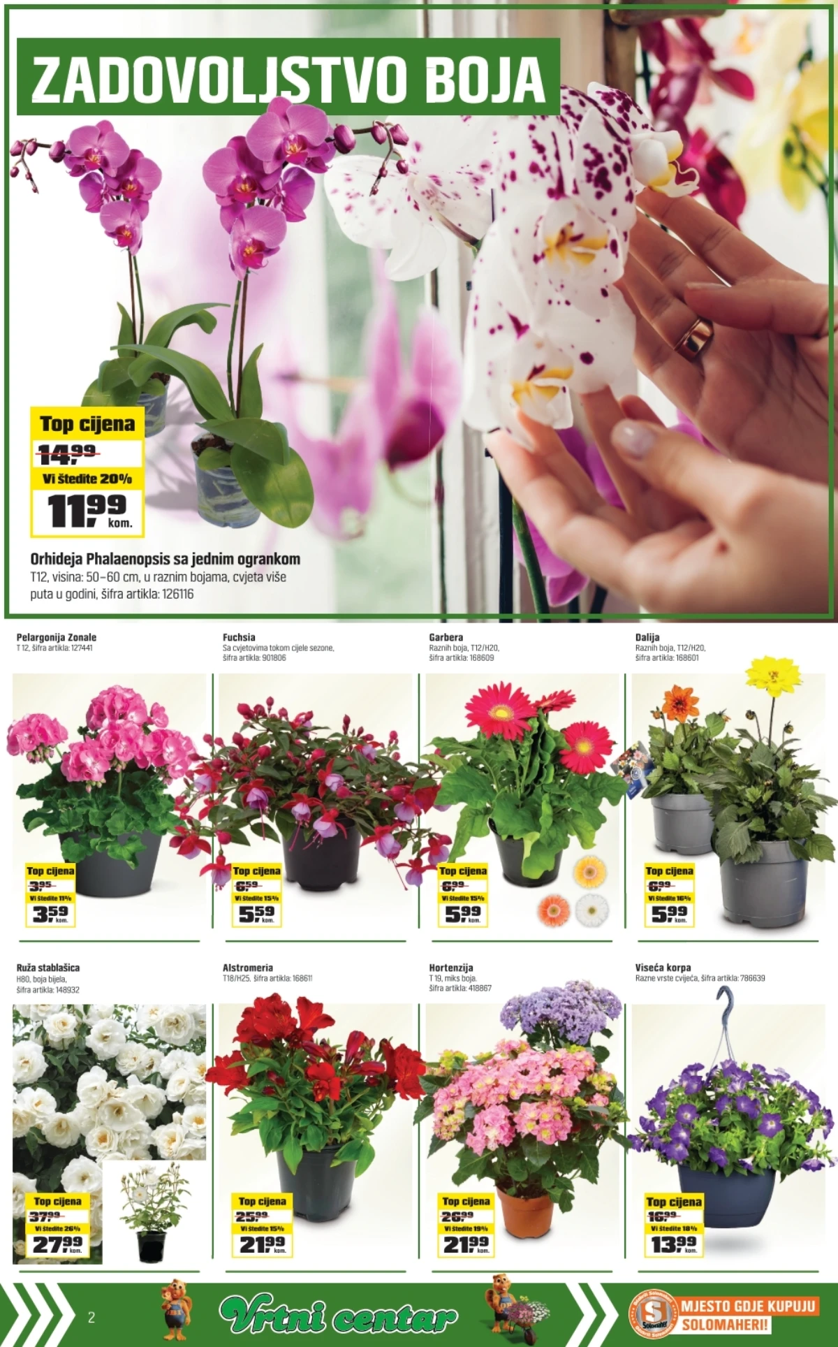 OBI katalog maj 2026 strana 2 – orhideje, pelargonije i ukrasno cvijeće na akciji