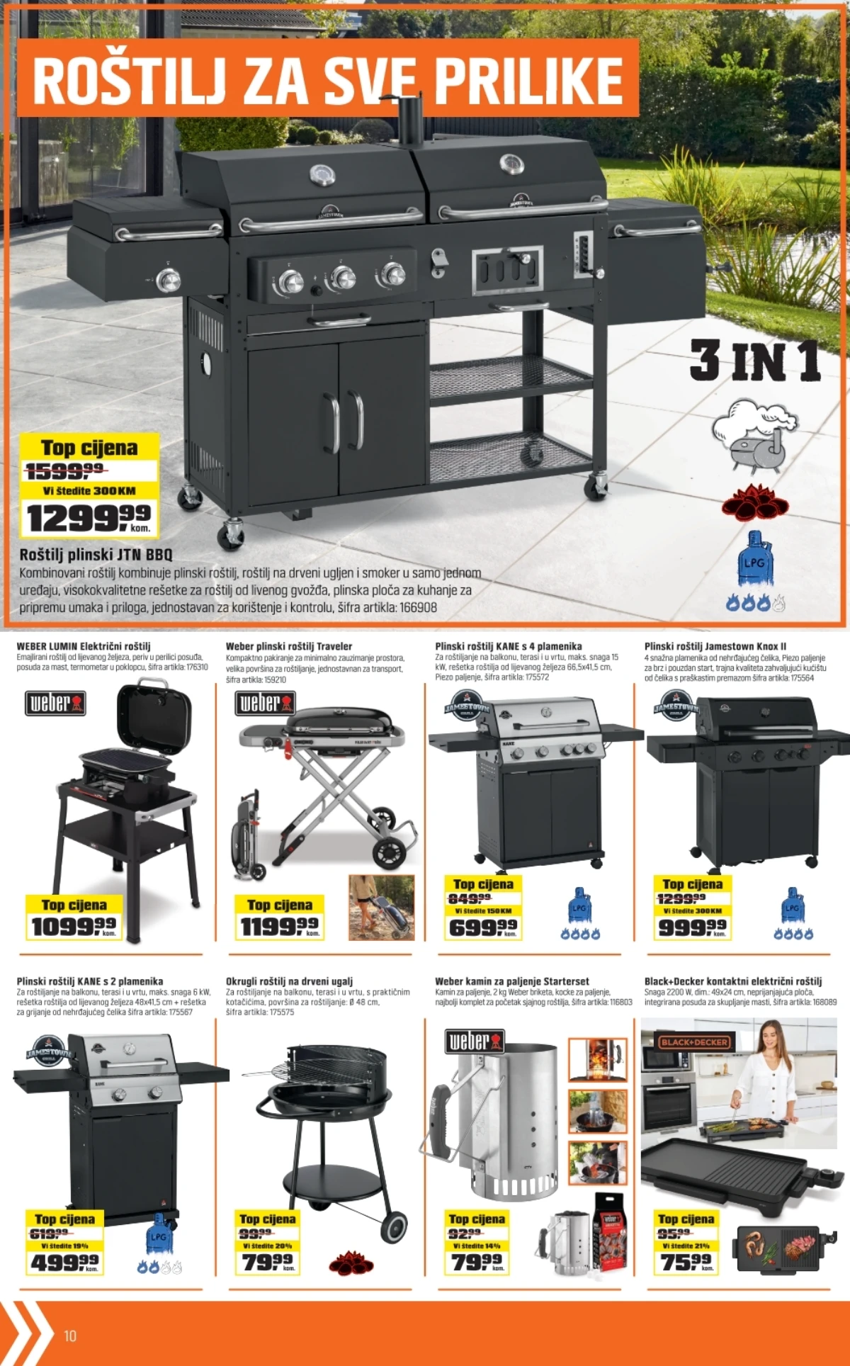OBI katalog maj 2026 strana 10 – plinski roštilji i BBQ oprema na sniženju