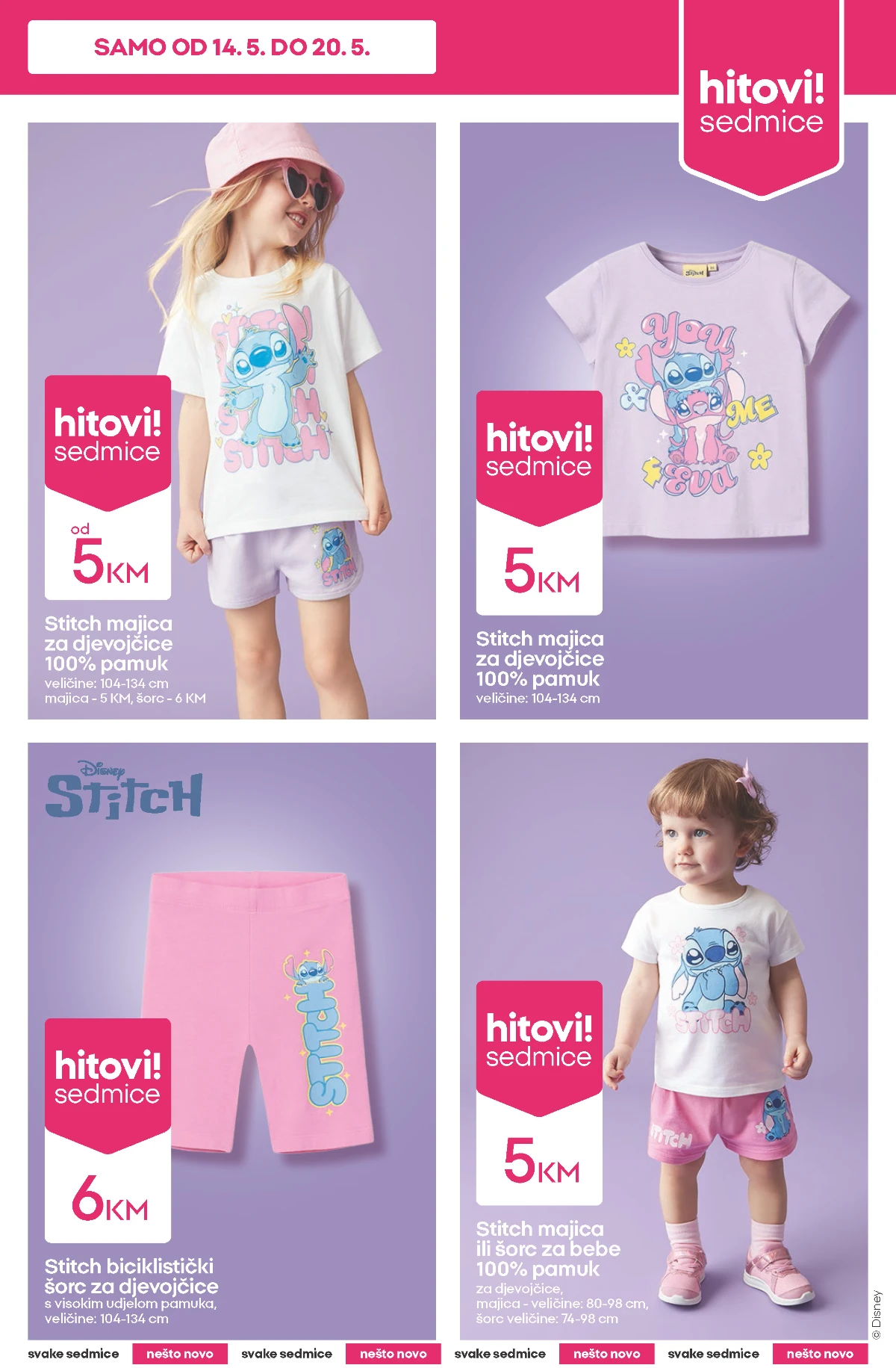 Pepco Stitch kolekcija za djevojčice od 5 KM Pepco Stitch majice i šorcevi za djevojčice akcija maj 2026