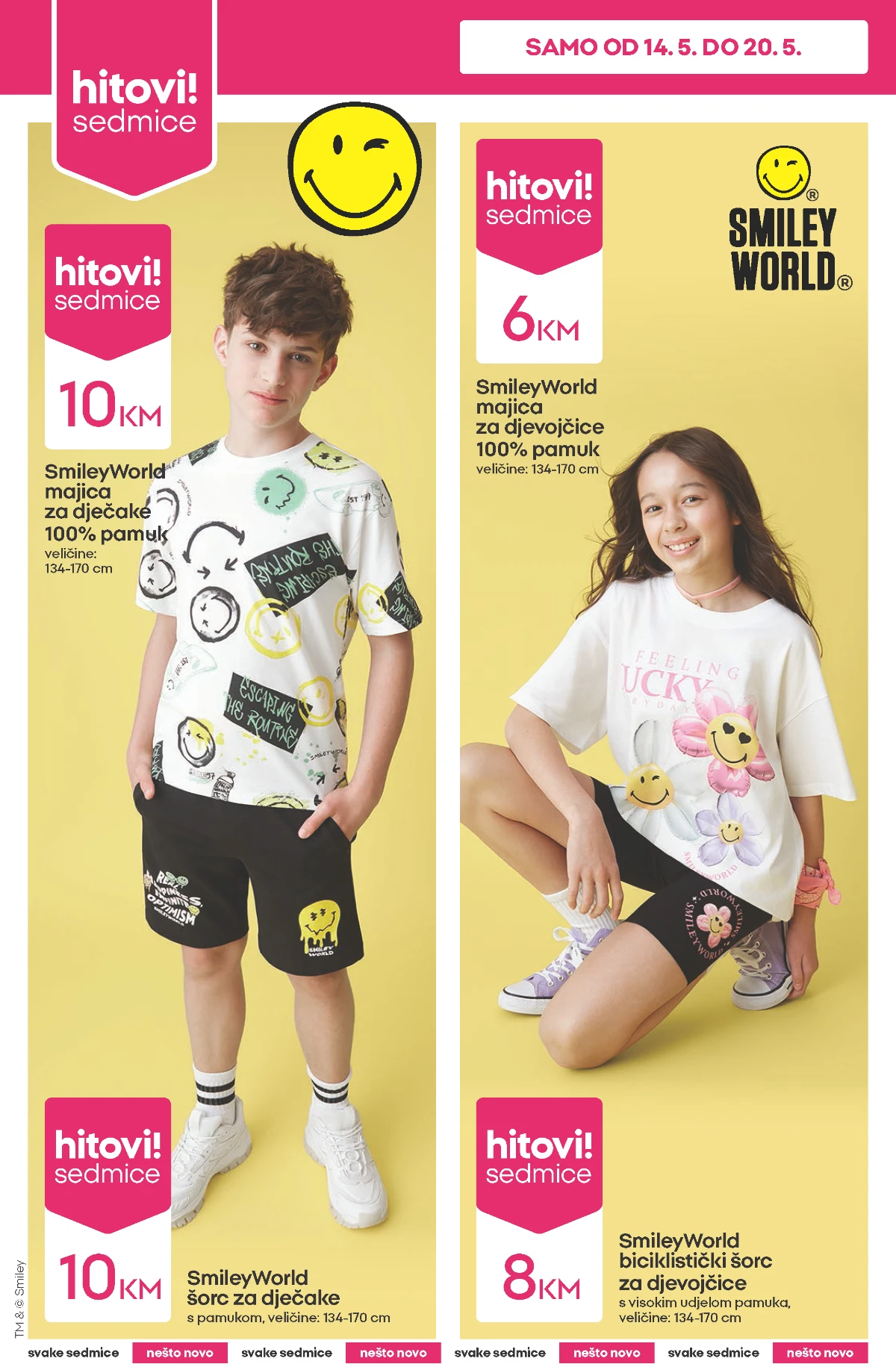Pepco SmileyWorld kolekcija od 6 KM Pepco SmileyWorld majice i šorcevi akcija maj 2026