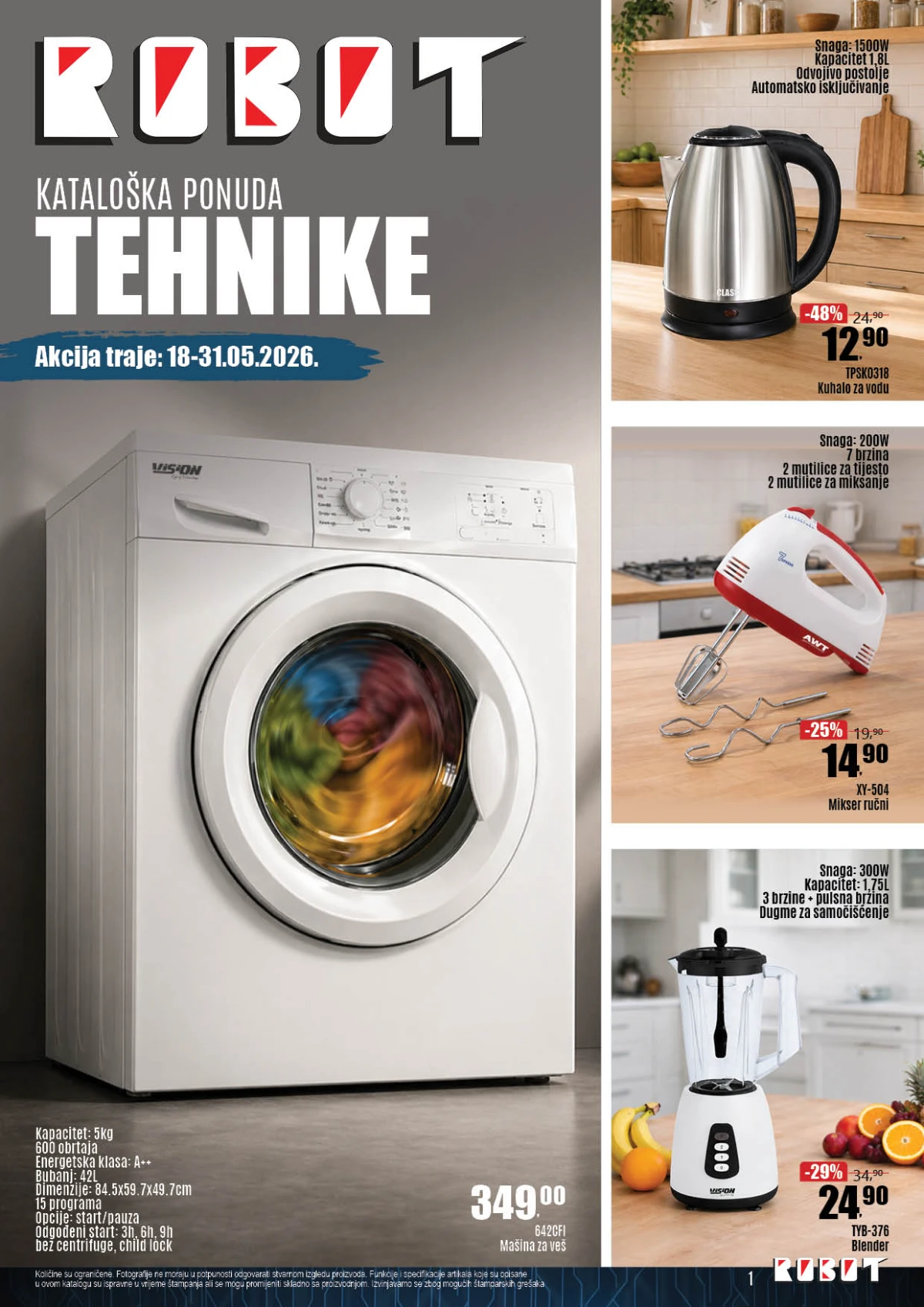 Robot katalog tehnike maj 2026 televizori veš mašine frižideri kuhinjski aparati i bijela tehnika na sniženju