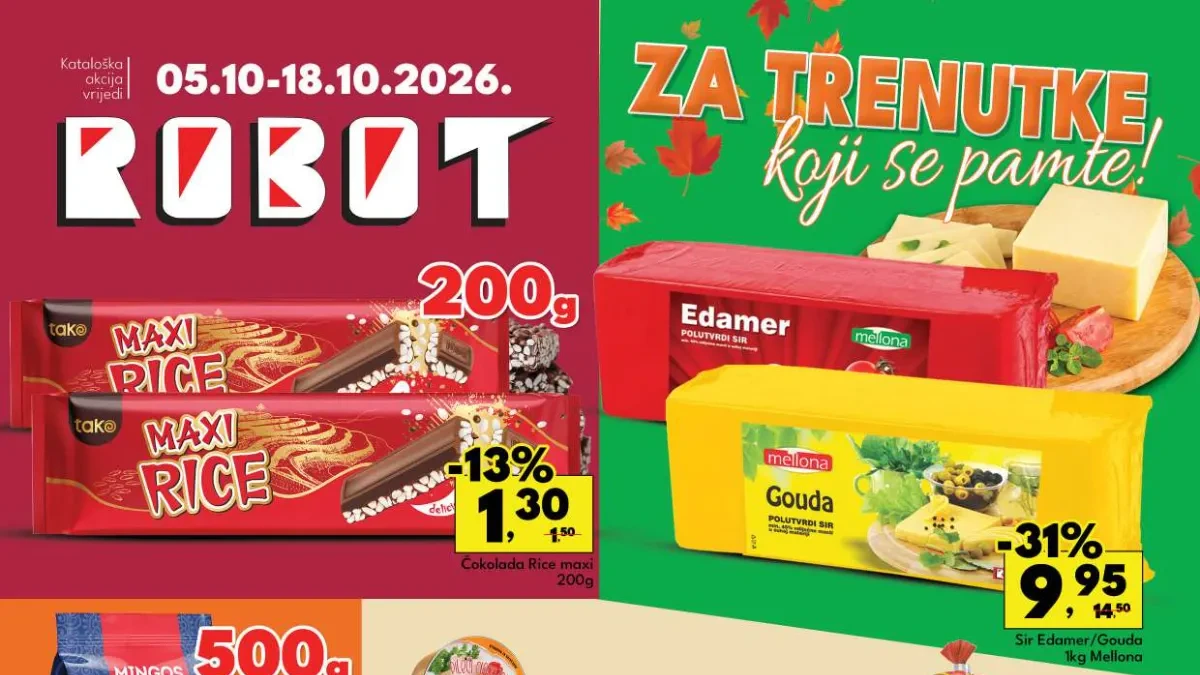 Robot katalog 05–18.10.2026. – Maxi Rice riža, Edamer i Gouda sir, kafa, Poli salama, Satin ubrusi, Waschkonig deterdžent i Ornel na akciji