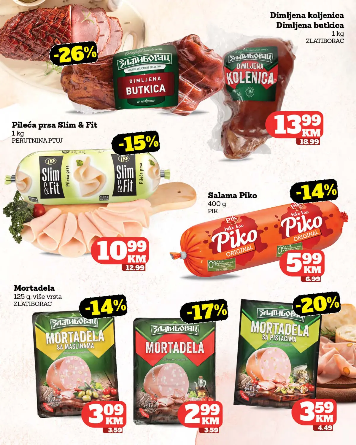 Tropic katalog – akcijske cijene mesnih proizvoda Tropic katalog – pileća prsa, dimljena koljenica, salama i mortadela
