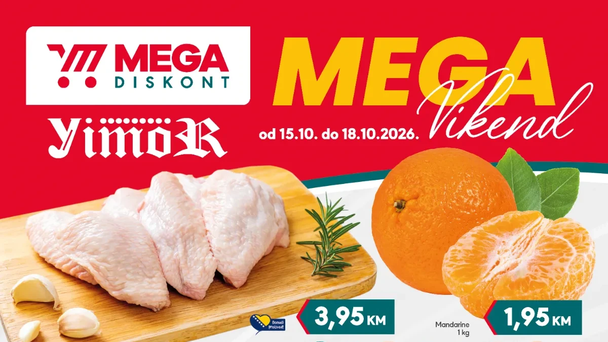 Mega Diskont i Yimor vikend akcija od 15. do 18.10.2026. – akcijske cijene hrane i proizvoda za domaćinstvo